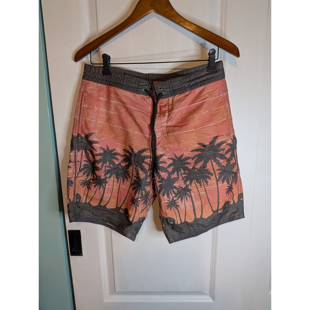 Roundtree & Yorke Mens Palm Tree Sunset Board Shorts Swim Trunks Orange Size 30